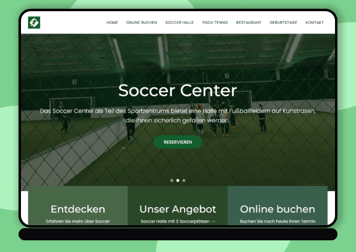 Soccer Center München Nord — website design and branding by VibeProcess